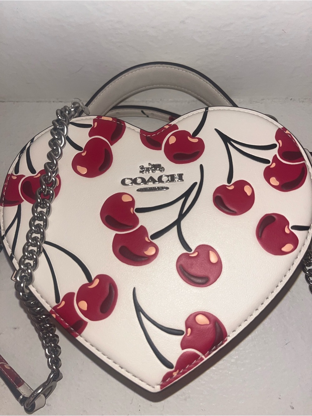 Coach White Heart-Shaped Crossbody with Red Cherry Print - Picture 1 of 7